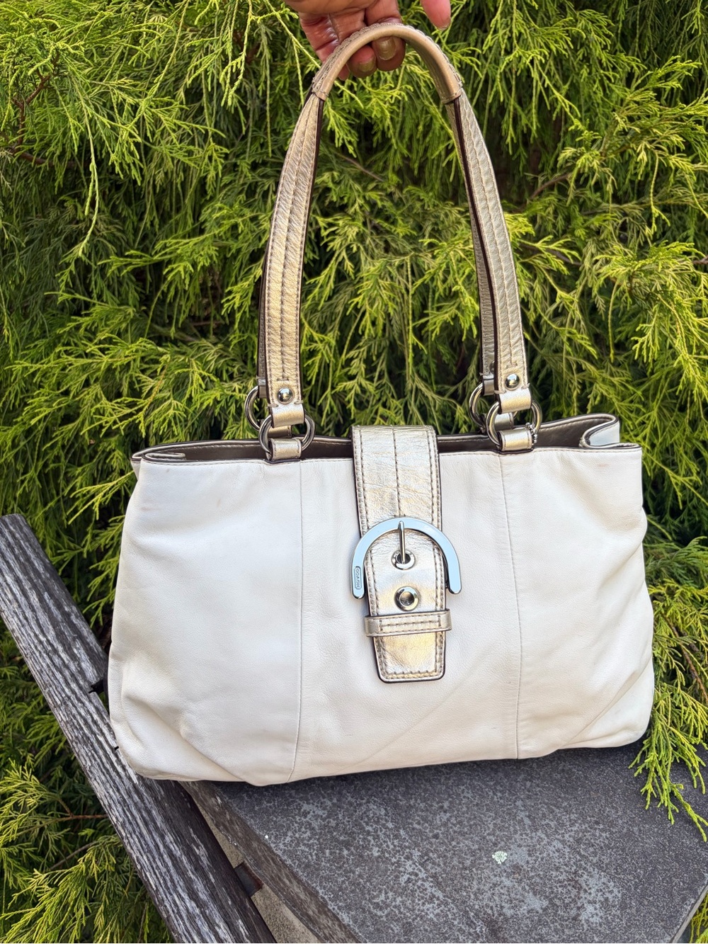 Coach SoHo East West Leather Tote F18751 Ivory Gold